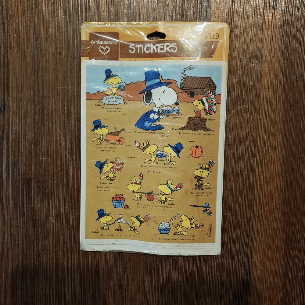 NEW VTG 1965 Peanuts SNOOPY Thanksgiving Holiday‎ Stickers Hallmark 4 Sheets ZA1